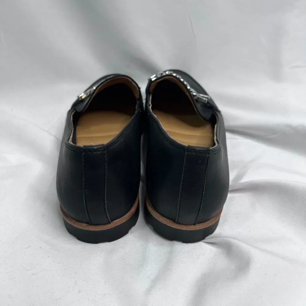 Me Too Colby Black Slip On Flat Loafers Silver Chain Detail Size‎ 7.5M